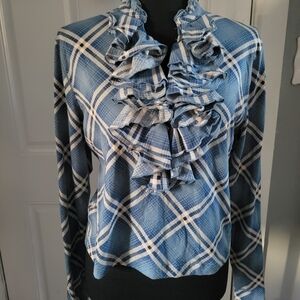 Ralph Lauren Blue Checkered Ruffle Top